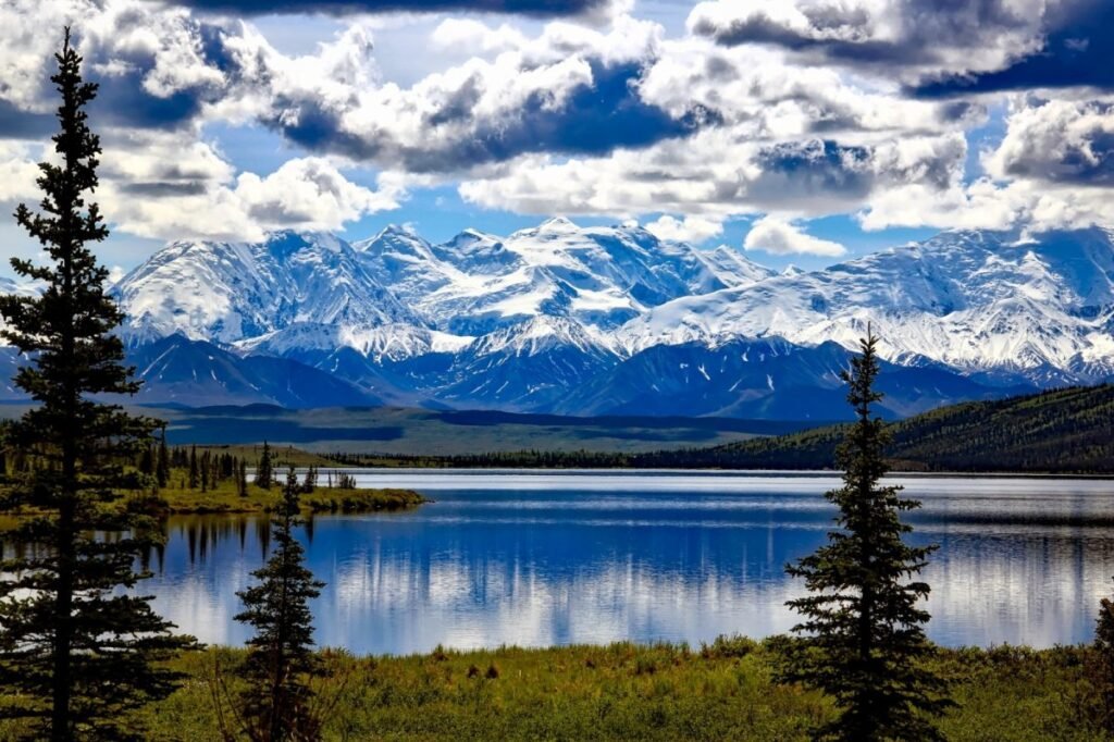 Denali and the Alaska Range reflected in Wonder Lake, Denali National Park