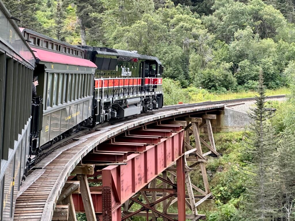 White Pass and Yukon Route train crossing a trestle near Skagway, Alaska
