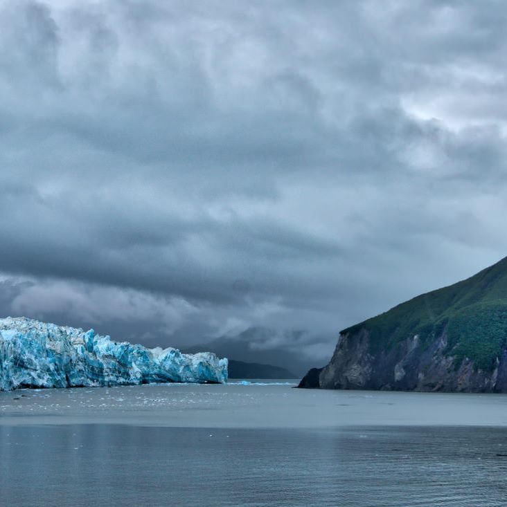 Hubbard Glacier and the Alaska coastline seen from the water