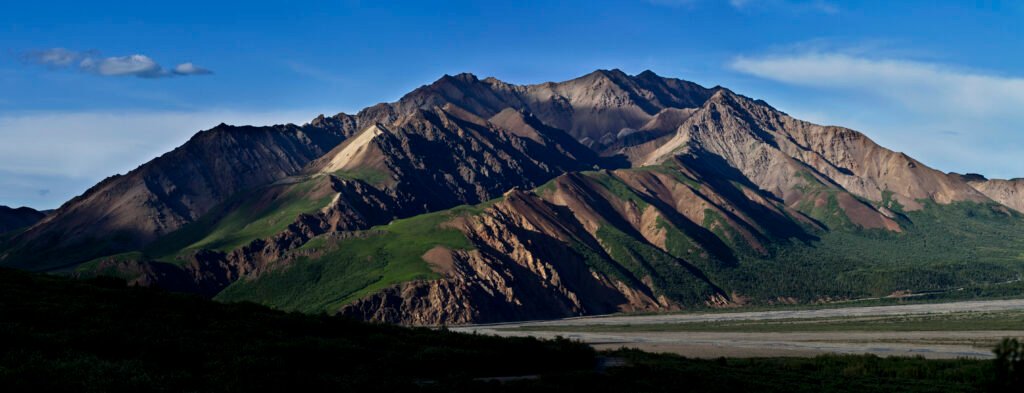 The Alaska Range and foothills seen from the Denali Park Road — the interior side of the Alaska cruise vs land tour choice.