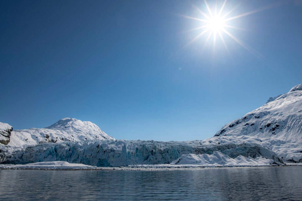 Lamplugh Glacier blue ice in Glacier Bay, one of the glaciers on a Glacier Bay vs Tracy Arm vs Hubbard Alaska cruise